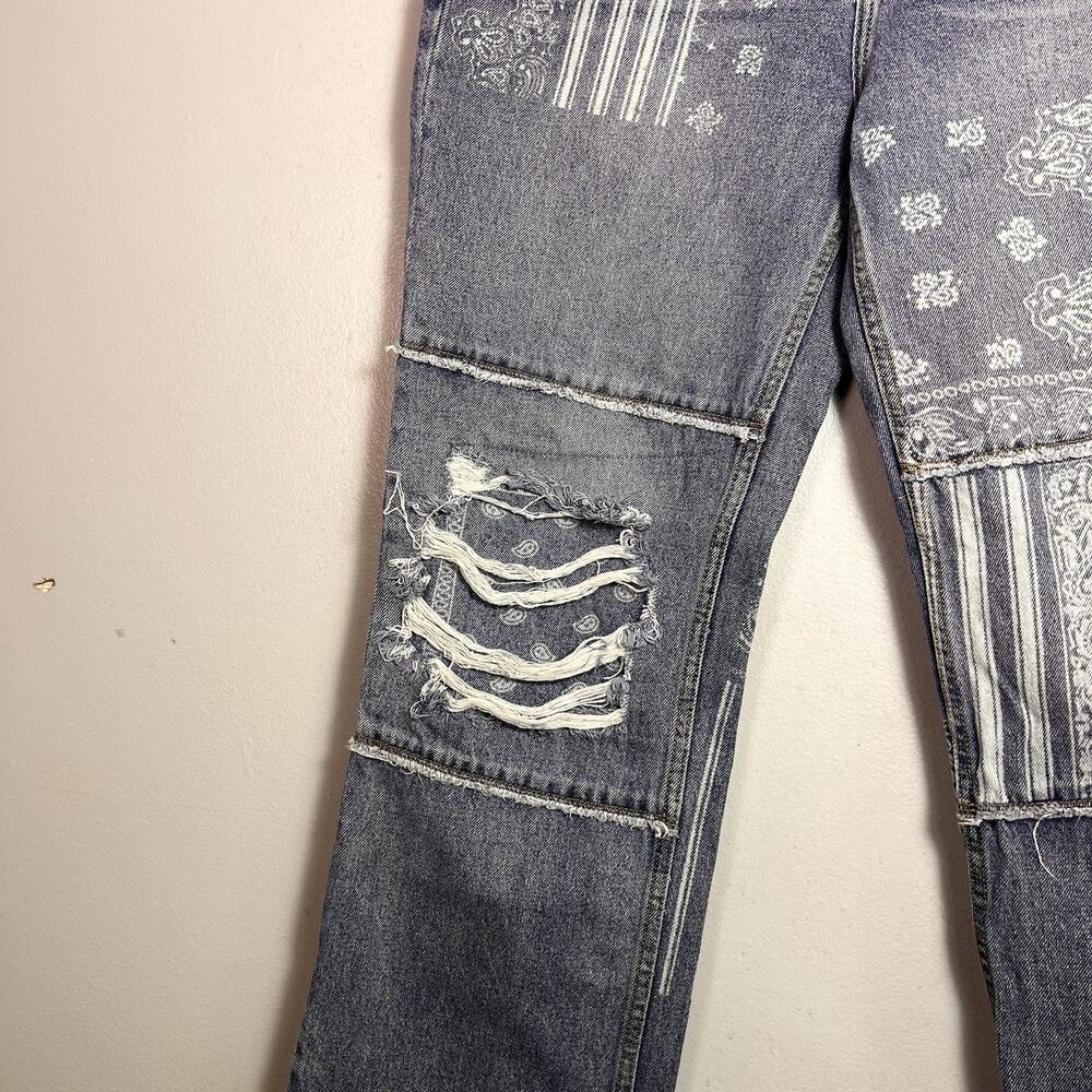 CLEO + Wolf Women's High Rise Straight Jeans Embroidered Patchwork 31x30 Boho - Picture 4 of 16